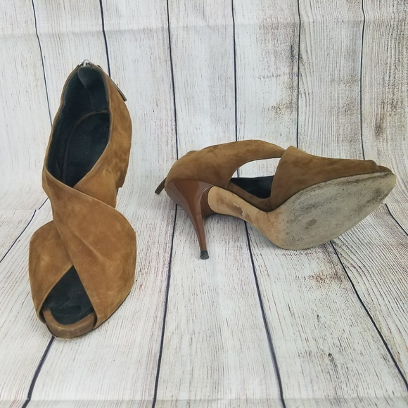 BARNEYS New York COOP Suede Peep Toe Shoes Sz 36.5 - Picture 7 of 8